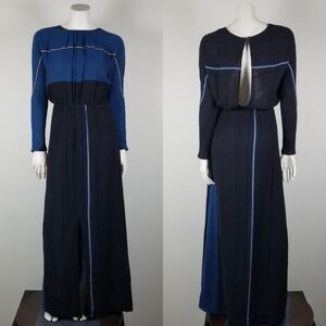 Ace & Jig Blue Black Cotton Blend Boho Open Back Midnight Tea Maxi Dress Size XS